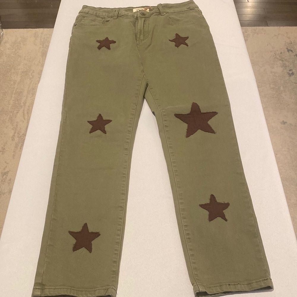 NWT - Army Green Pants with Brow Star Patches, Large (Size 12)